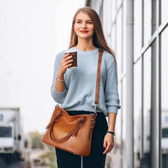 Luxury Cowhide Leather Satchel & Crossbody Bag - Stylish & Functional Design - Picture 3 of 8